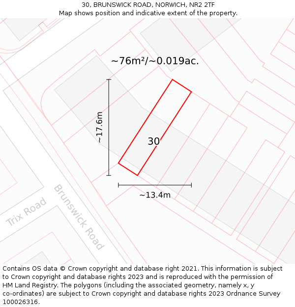 30, BRUNSWICK ROAD, NORWICH, NR2 2TF: Plot and title map