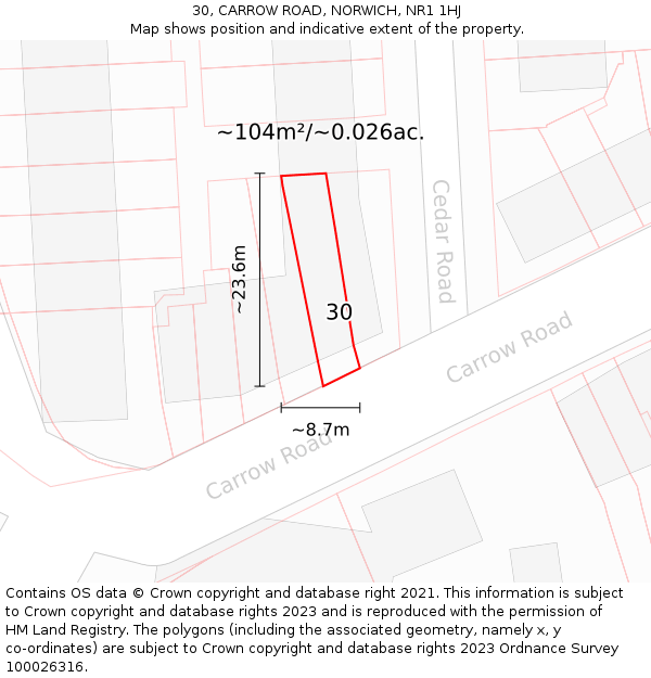 30, CARROW ROAD, NORWICH, NR1 1HJ: Plot and title map