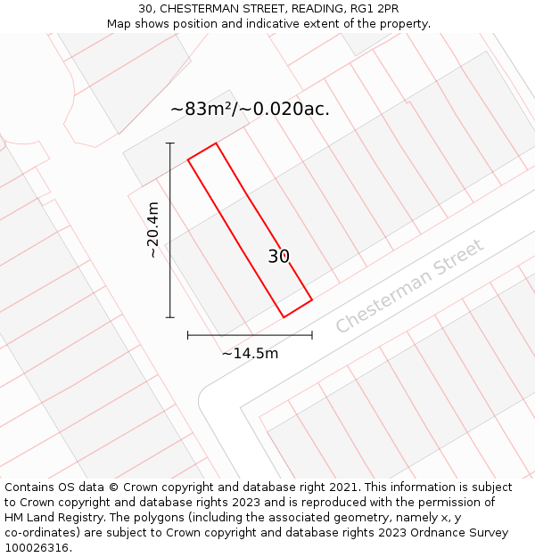 30, CHESTERMAN STREET, READING, RG1 2PR: Plot and title map