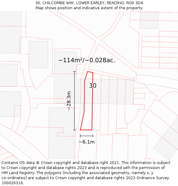 30, CHILCOMBE WAY, LOWER EARLEY, READING, RG6 3DA: Plot and title map