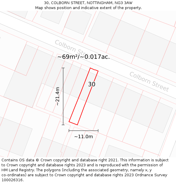 30, COLBORN STREET, NOTTINGHAM, NG3 3AW: Plot and title map