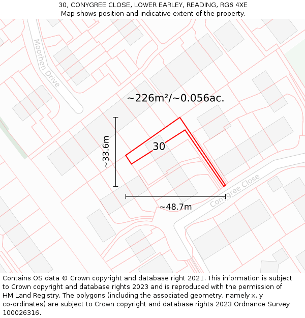 30, CONYGREE CLOSE, LOWER EARLEY, READING, RG6 4XE: Plot and title map
