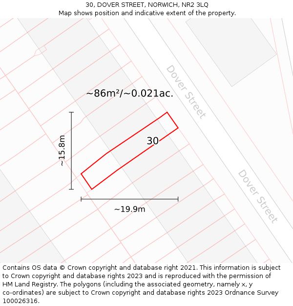 30, DOVER STREET, NORWICH, NR2 3LQ: Plot and title map