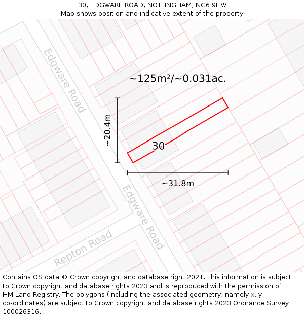 30, EDGWARE ROAD, NOTTINGHAM, NG6 9HW: Plot and title map