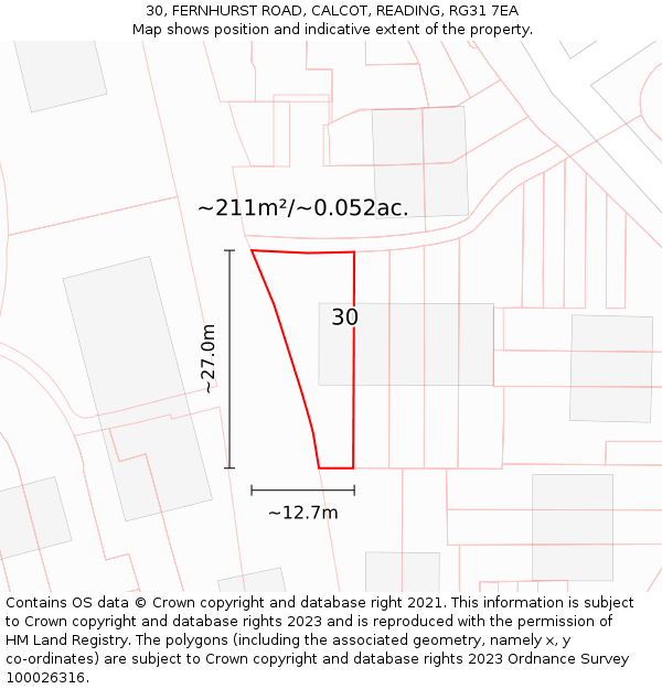 30, FERNHURST ROAD, CALCOT, READING, RG31 7EA: Plot and title map