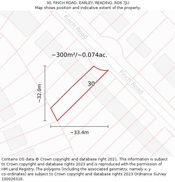 30, FINCH ROAD, EARLEY, READING, RG6 7JU: Plot and title map