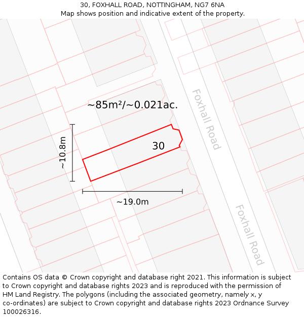 30, FOXHALL ROAD, NOTTINGHAM, NG7 6NA: Plot and title map
