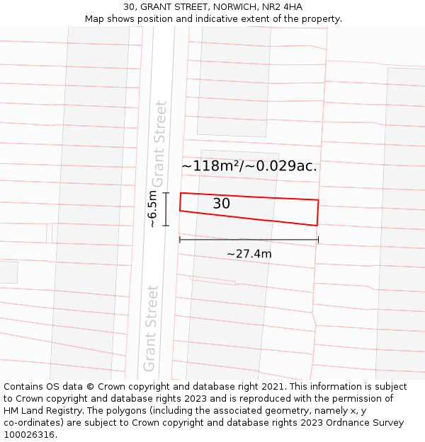 30, GRANT STREET, NORWICH, NR2 4HA: Plot and title map