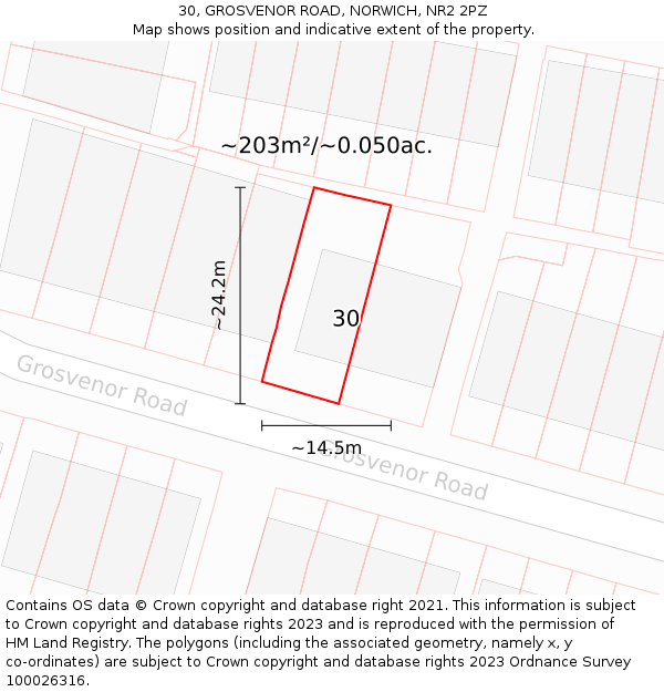 30, GROSVENOR ROAD, NORWICH, NR2 2PZ: Plot and title map