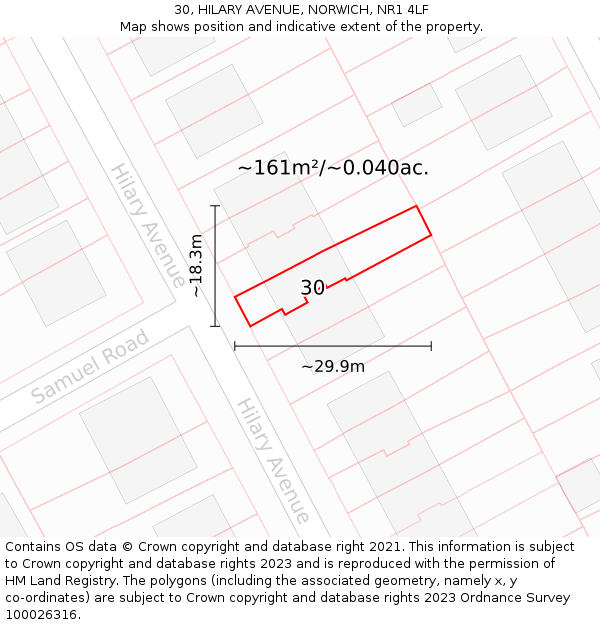 30, HILARY AVENUE, NORWICH, NR1 4LF: Plot and title map