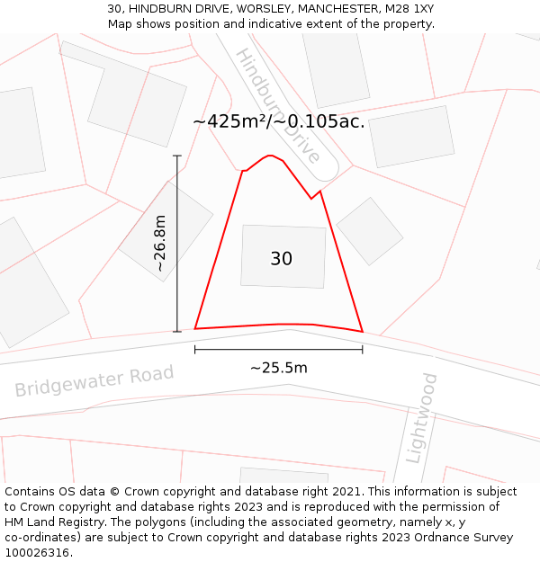 30, HINDBURN DRIVE, WORSLEY, MANCHESTER, M28 1XY: Plot and title map