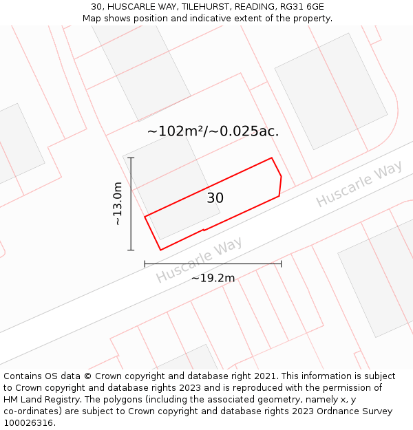 30, HUSCARLE WAY, TILEHURST, READING, RG31 6GE: Plot and title map