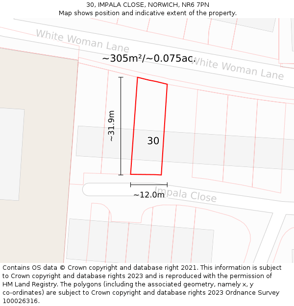 30, IMPALA CLOSE, NORWICH, NR6 7PN: Plot and title map