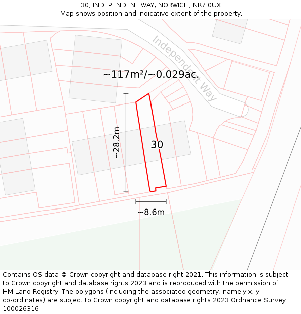 30, INDEPENDENT WAY, NORWICH, NR7 0UX: Plot and title map