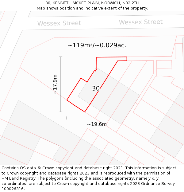 30, KENNETH MCKEE PLAIN, NORWICH, NR2 2TH: Plot and title map