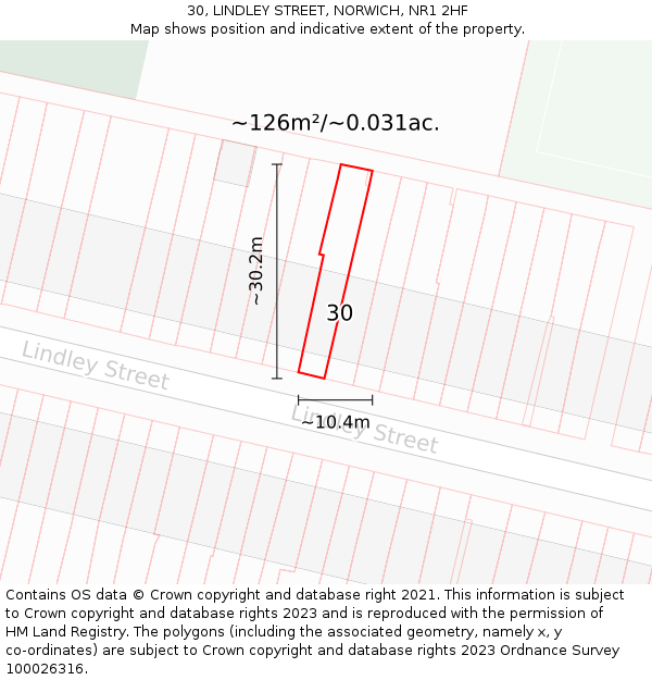 30, LINDLEY STREET, NORWICH, NR1 2HF: Plot and title map