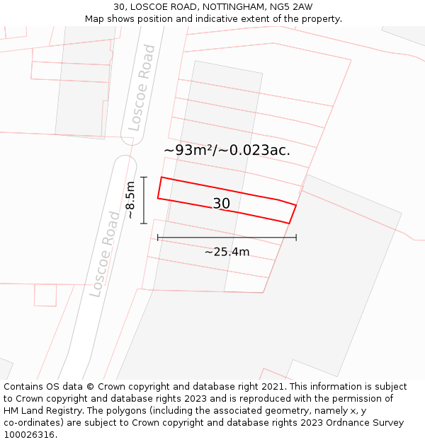 30, LOSCOE ROAD, NOTTINGHAM, NG5 2AW: Plot and title map