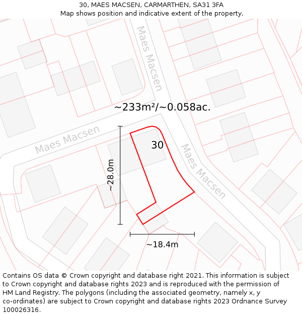 30, MAES MACSEN, CARMARTHEN, SA31 3FA: Plot and title map