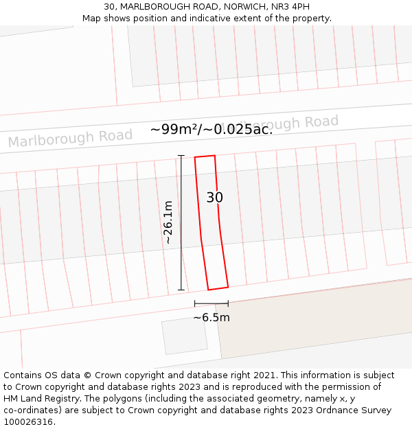 30, MARLBOROUGH ROAD, NORWICH, NR3 4PH: Plot and title map