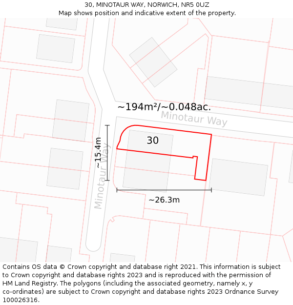30, MINOTAUR WAY, NORWICH, NR5 0UZ: Plot and title map
