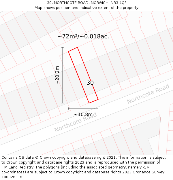 30, NORTHCOTE ROAD, NORWICH, NR3 4QF: Plot and title map