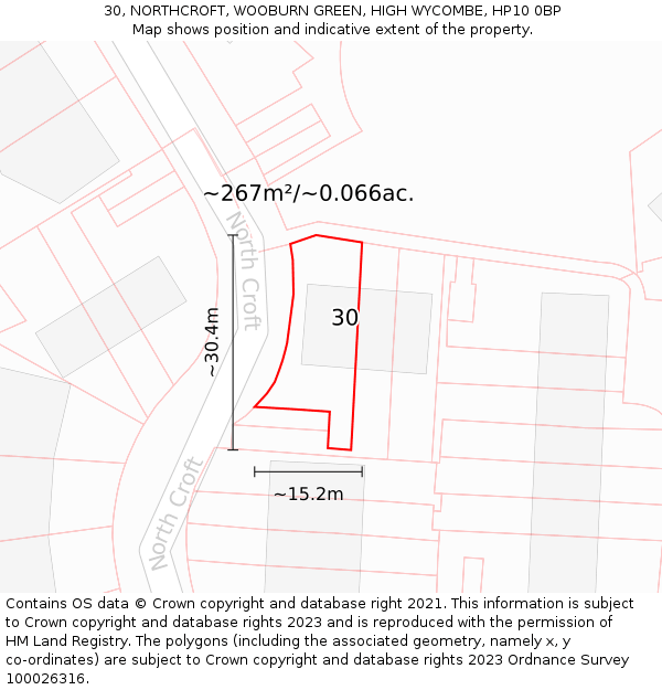 30, NORTHCROFT, WOOBURN GREEN, HIGH WYCOMBE, HP10 0BP: Plot and title map