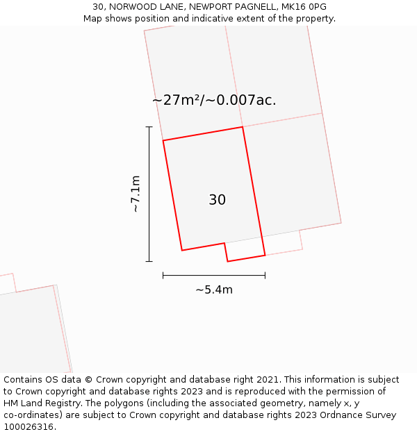 30, NORWOOD LANE, NEWPORT PAGNELL, MK16 0PG: Plot and title map