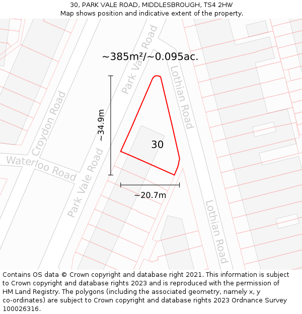 30, PARK VALE ROAD, MIDDLESBROUGH, TS4 2HW: Plot and title map