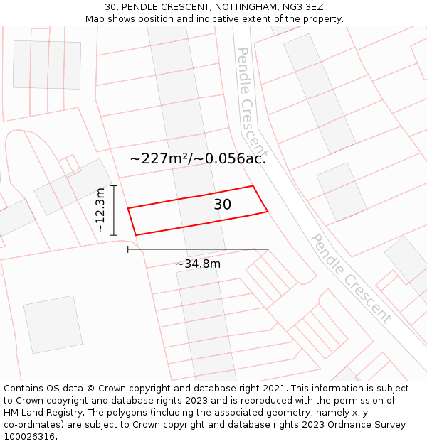 30, PENDLE CRESCENT, NOTTINGHAM, NG3 3EZ: Plot and title map