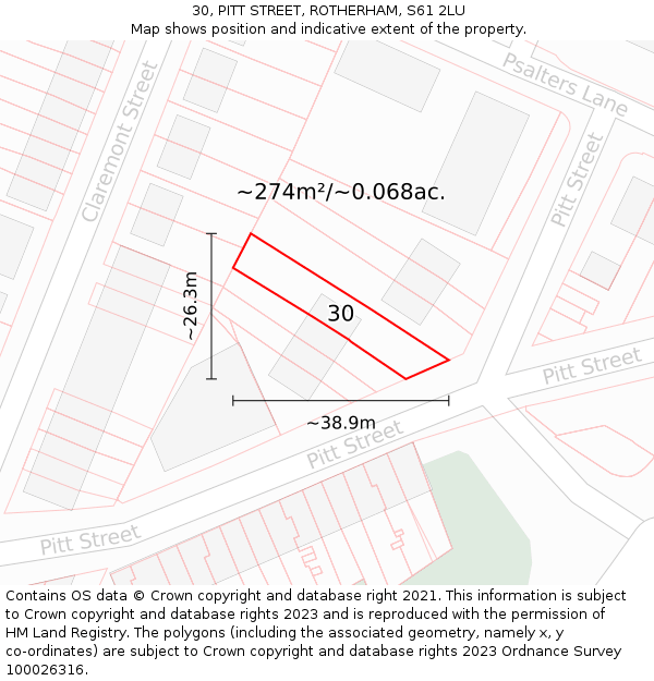 30, PITT STREET, ROTHERHAM, S61 2LU: Plot and title map