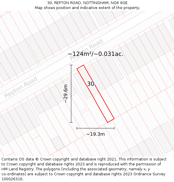 30, REPTON ROAD, NOTTINGHAM, NG6 9GE: Plot and title map