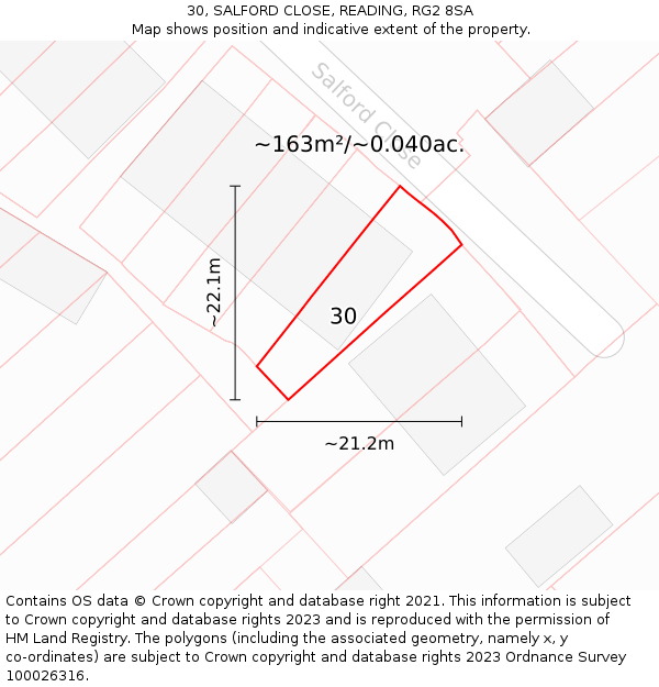 30, SALFORD CLOSE, READING, RG2 8SA: Plot and title map