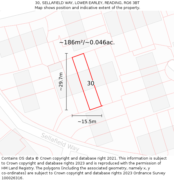 30, SELLAFIELD WAY, LOWER EARLEY, READING, RG6 3BT: Plot and title map
