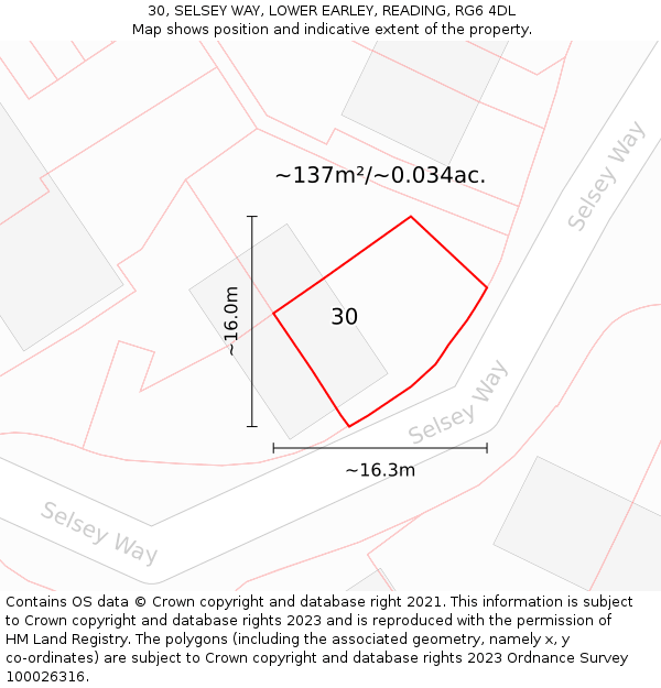 30, SELSEY WAY, LOWER EARLEY, READING, RG6 4DL: Plot and title map