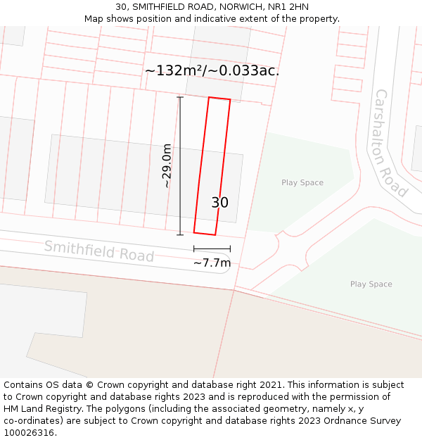 30, SMITHFIELD ROAD, NORWICH, NR1 2HN: Plot and title map