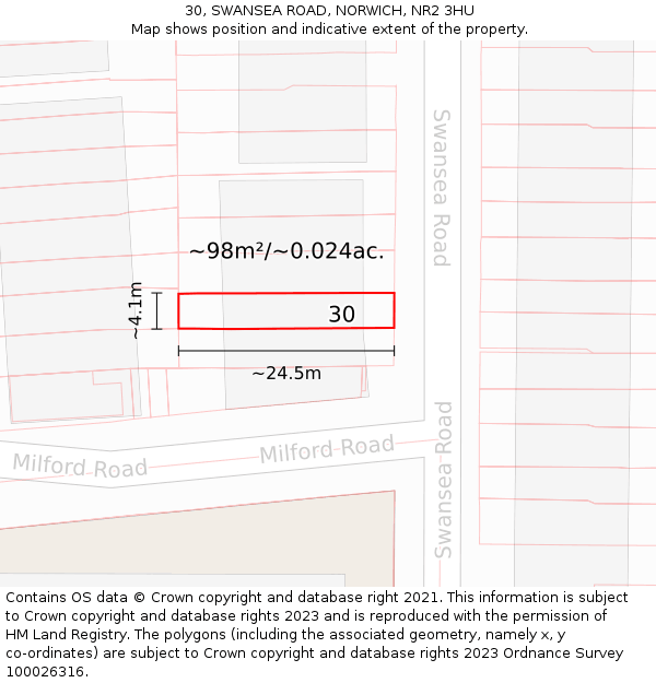 30, SWANSEA ROAD, NORWICH, NR2 3HU: Plot and title map