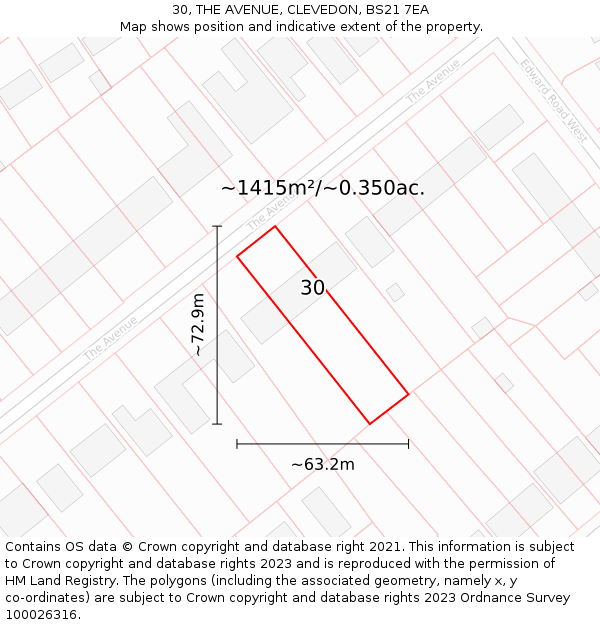 30, THE AVENUE, CLEVEDON, BS21 7EA: Plot and title map