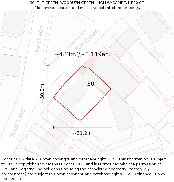 30, THE GREEN, WOOBURN GREEN, HIGH WYCOMBE, HP10 0EJ: Plot and title map