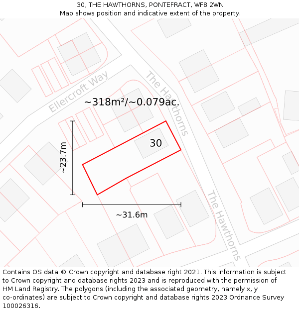 30, THE HAWTHORNS, PONTEFRACT, WF8 2WN: Plot and title map