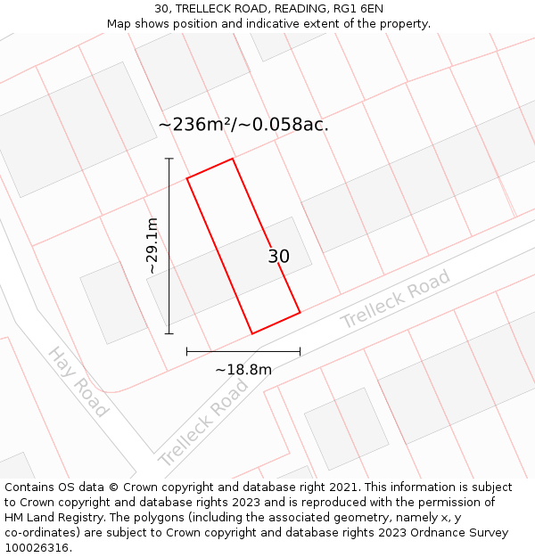 30, TRELLECK ROAD, READING, RG1 6EN: Plot and title map