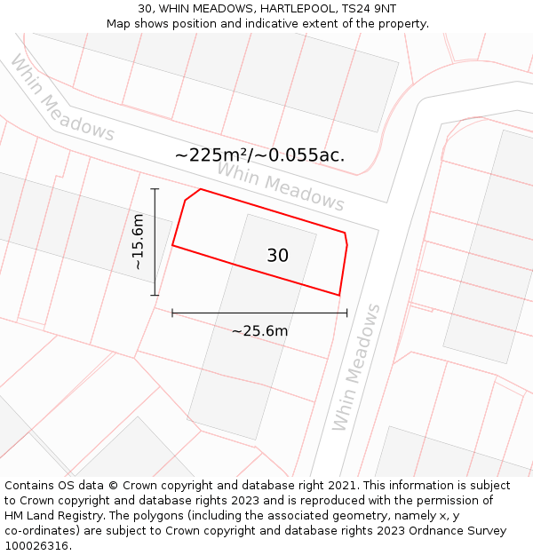 30, WHIN MEADOWS, HARTLEPOOL, TS24 9NT: Plot and title map