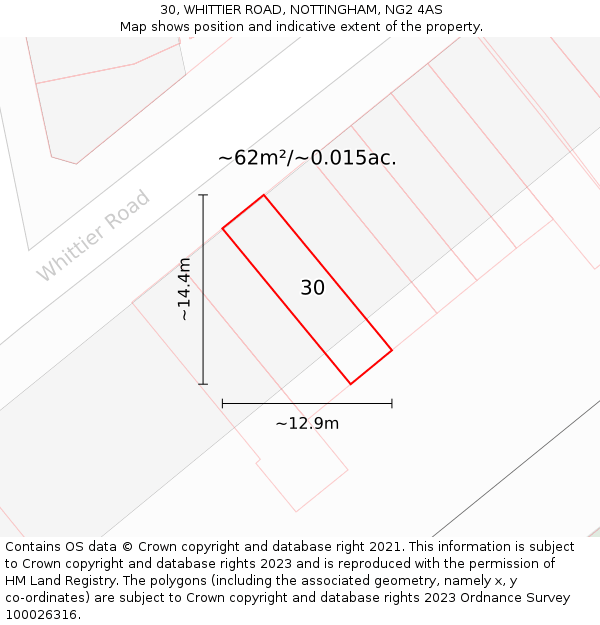 30, WHITTIER ROAD, NOTTINGHAM, NG2 4AS: Plot and title map