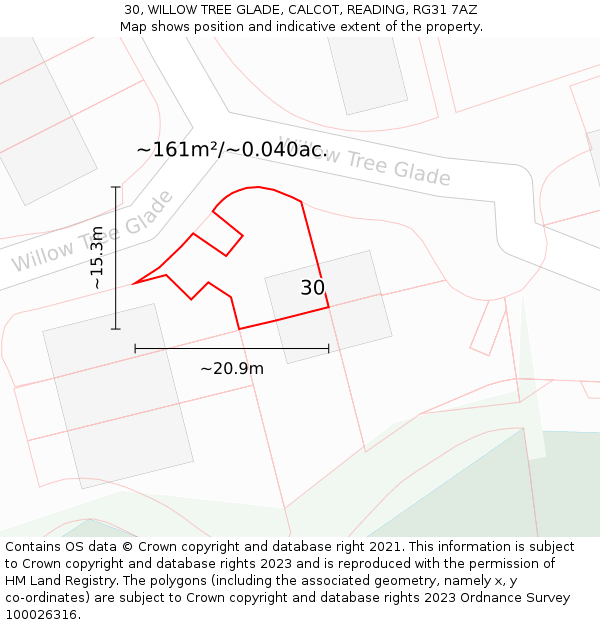 30, WILLOW TREE GLADE, CALCOT, READING, RG31 7AZ: Plot and title map