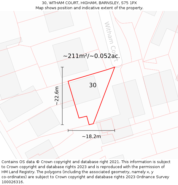 30, WITHAM COURT, HIGHAM, BARNSLEY, S75 1PX: Plot and title map