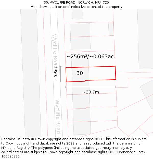 30, WYCLIFFE ROAD, NORWICH, NR4 7DX: Plot and title map
