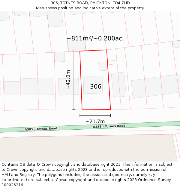 306, TOTNES ROAD, PAIGNTON, TQ4 7HD: Plot and title map