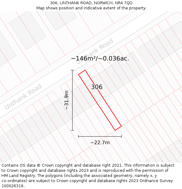 306, UNTHANK ROAD, NORWICH, NR4 7QD: Plot and title map