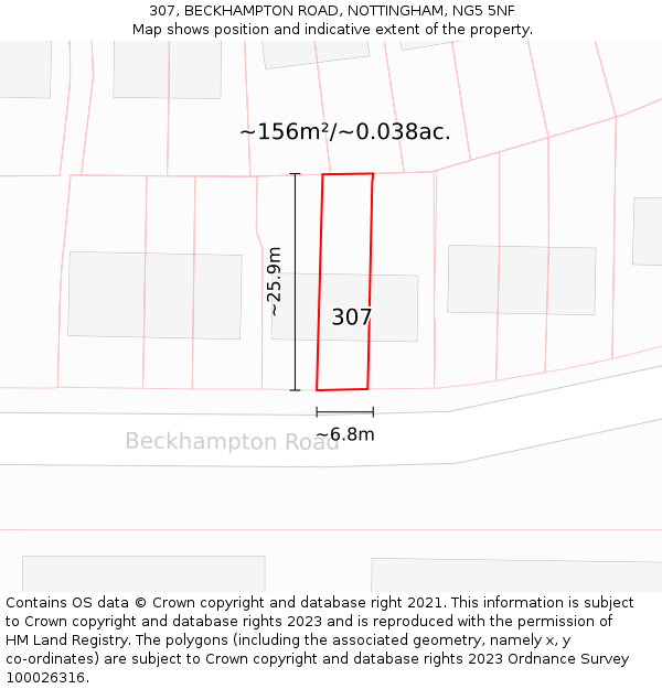 307, BECKHAMPTON ROAD, NOTTINGHAM, NG5 5NF: Plot and title map