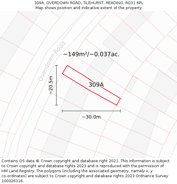 309A, OVERDOWN ROAD, TILEHURST, READING, RG31 6PL: Plot and title map