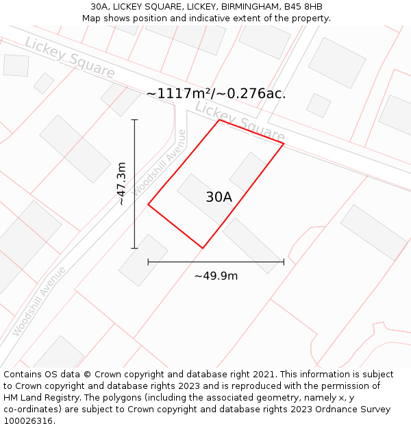 30A, LICKEY SQUARE, LICKEY, BIRMINGHAM, B45 8HB: Plot and title map